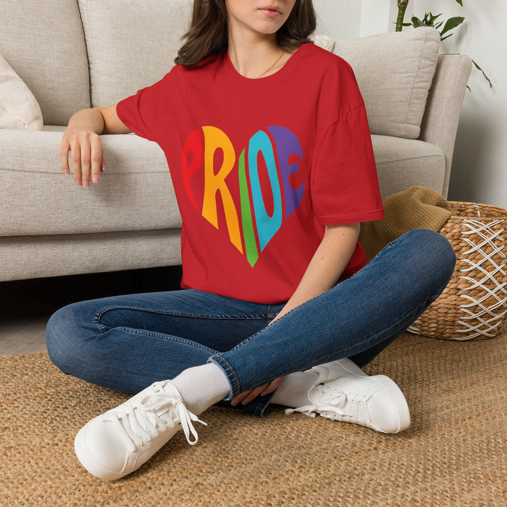 Pride Heart T-Shirt — Rainbow "PRIDE" Graphic Tee unisex fit