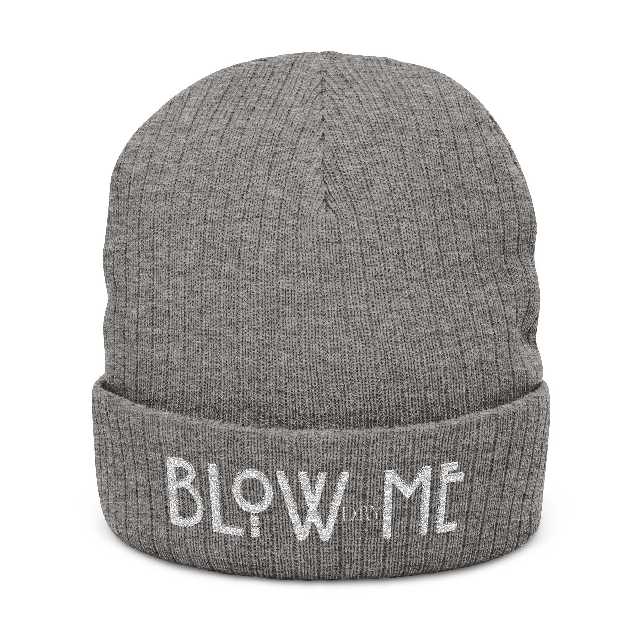 Embroidered "Blow dry Me" Ribbed Knit Beanie