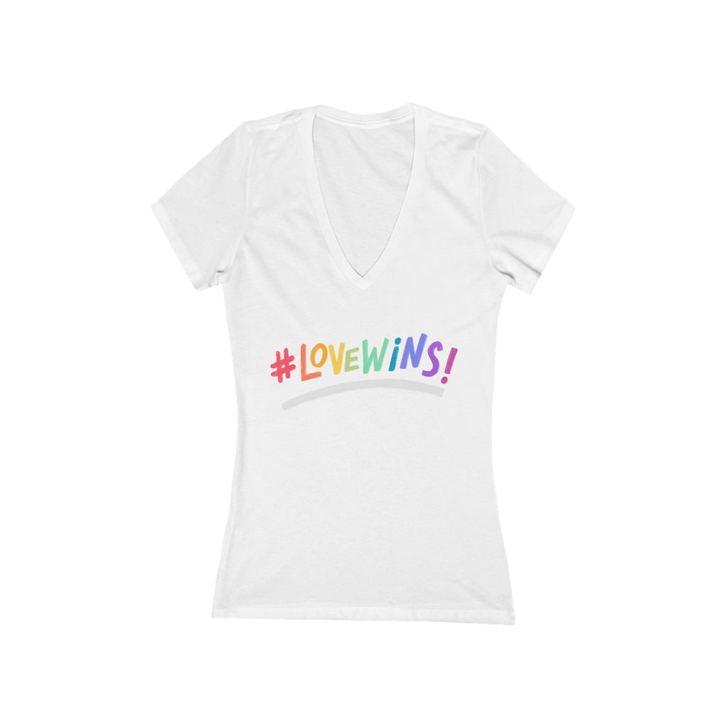 Pride Heart V-Neck Tee — #LoveWins Rainbow  T-Shirt Feminine Fit