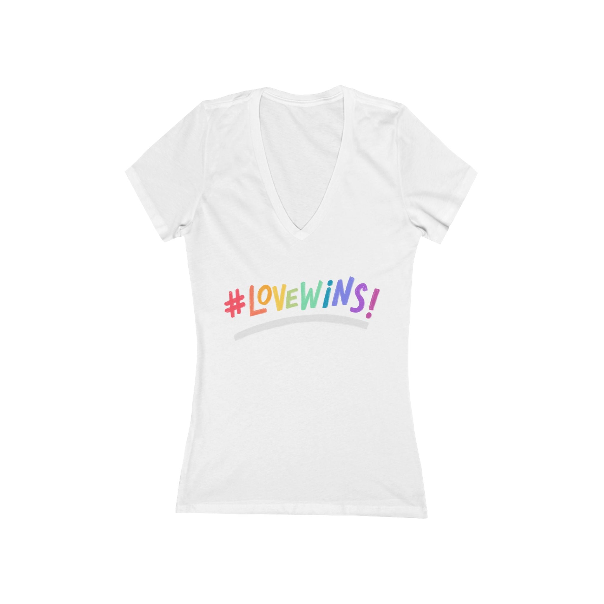 Pride Heart V-Neck Tee — #LoveWins Rainbow  T-Shirt Feminine Fit
