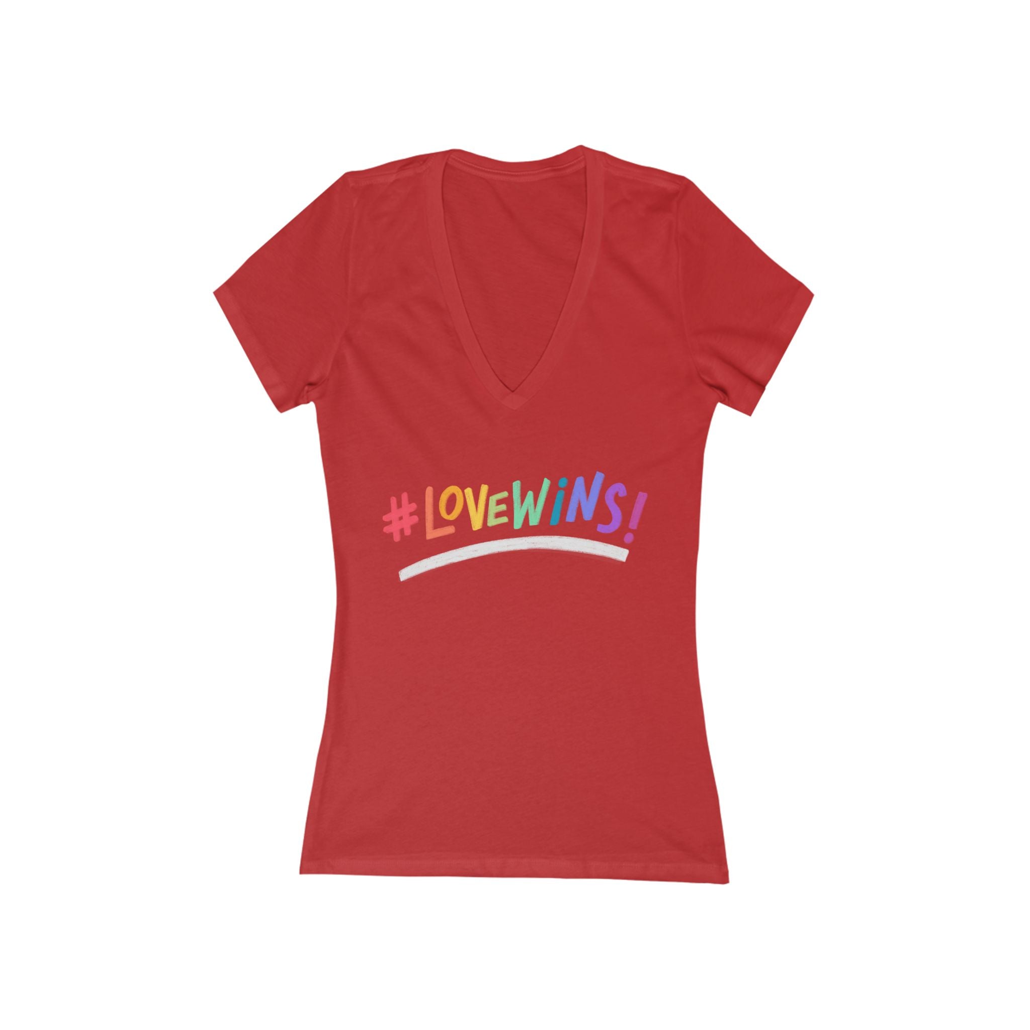 Pride Heart V-Neck Tee — #LoveWins Rainbow  T-Shirt Feminine Fit