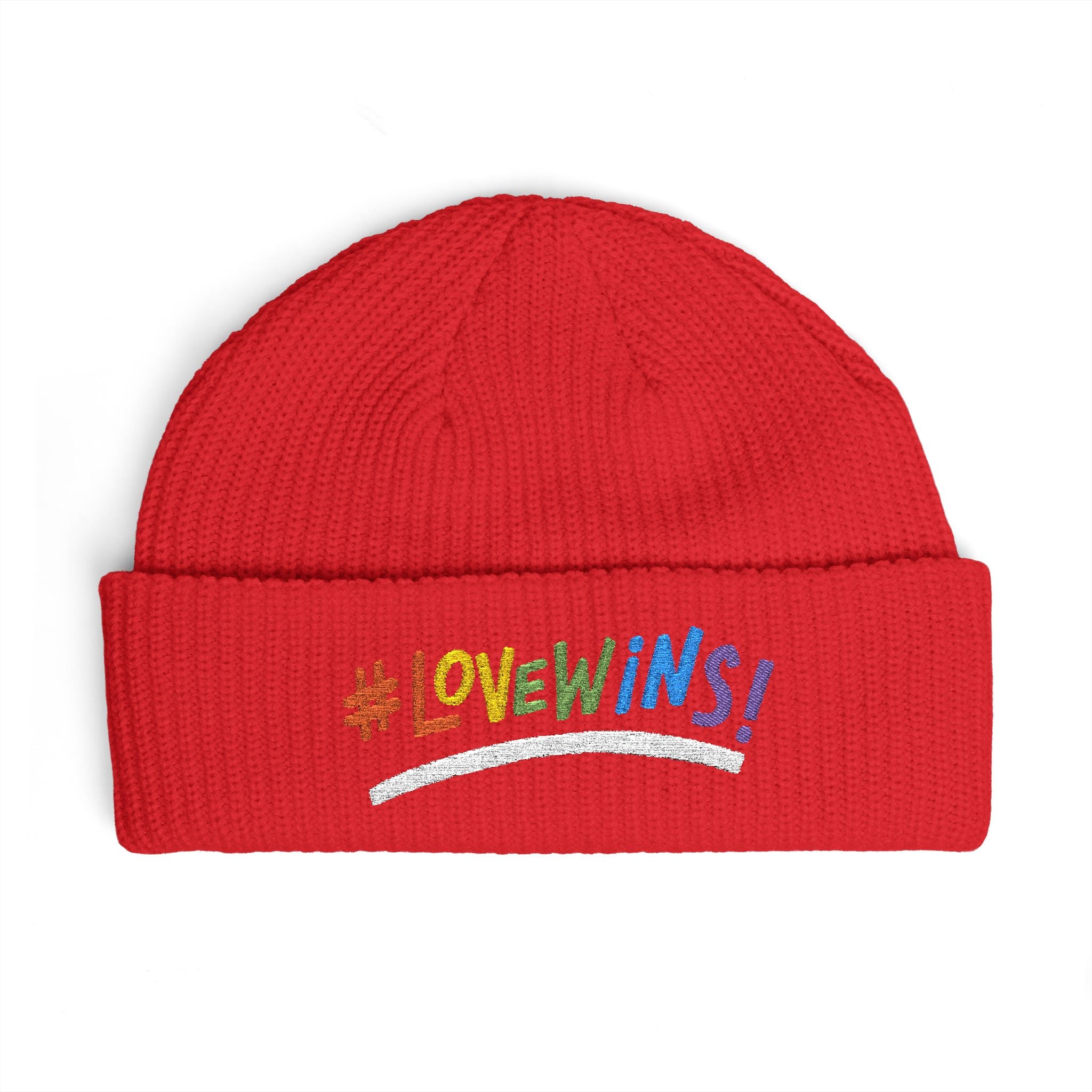Pride Heart Cuff Beanie — #LOVEWINS Embroidered Knit Hat