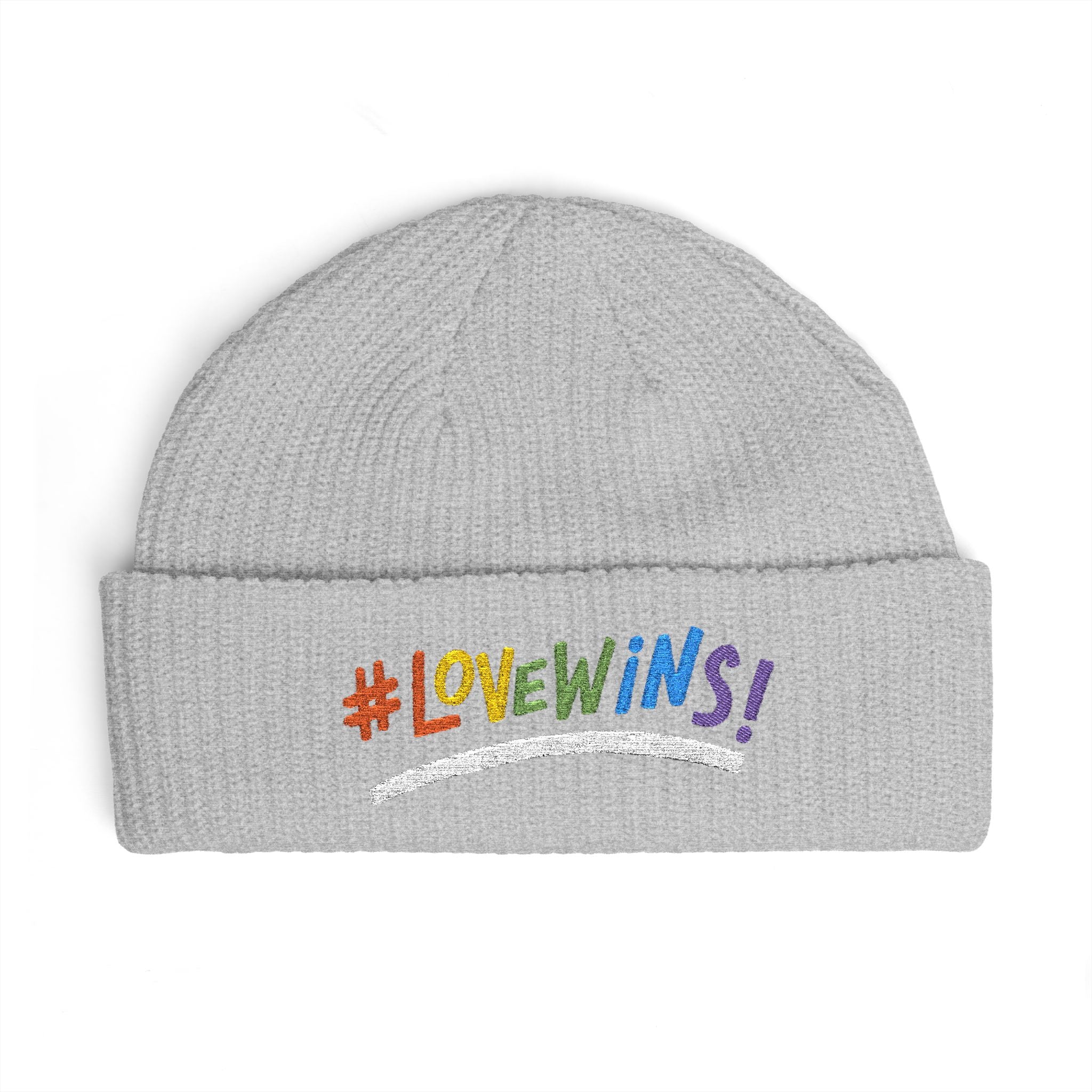 Pride Heart Cuff Beanie — #LOVEWINS Embroidered Knit Hat