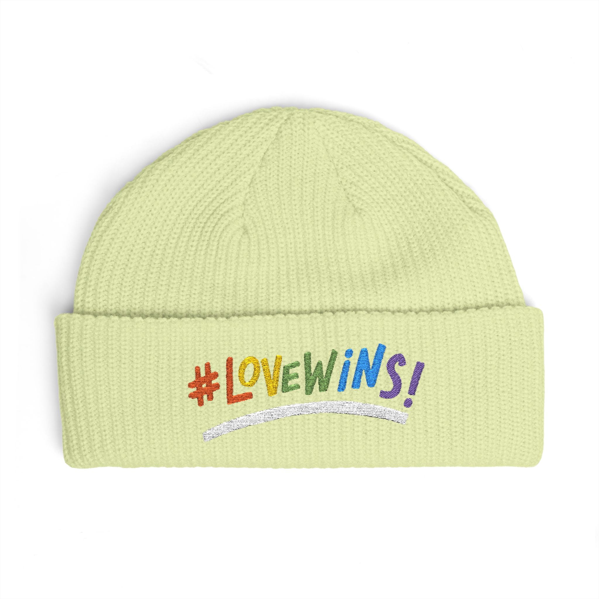 Pride Heart Cuff Beanie — #LOVEWINS Embroidered Knit Hat