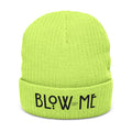 Embroidered 'BLOW ME' Ribbed Knit Beanie — Novelty Winter Hat