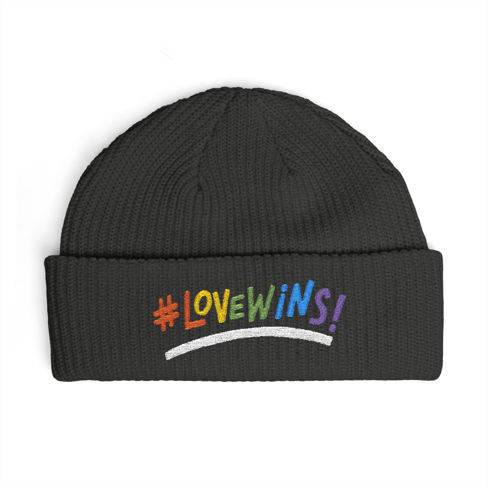 Pride Heart Cuff Beanie — #LOVEWINS Embroidered Knit Hat