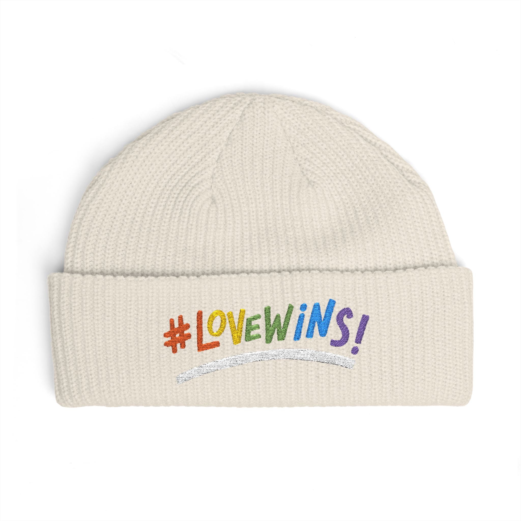 Pride Heart Cuff Beanie — #LOVEWINS Embroidered Knit Hat