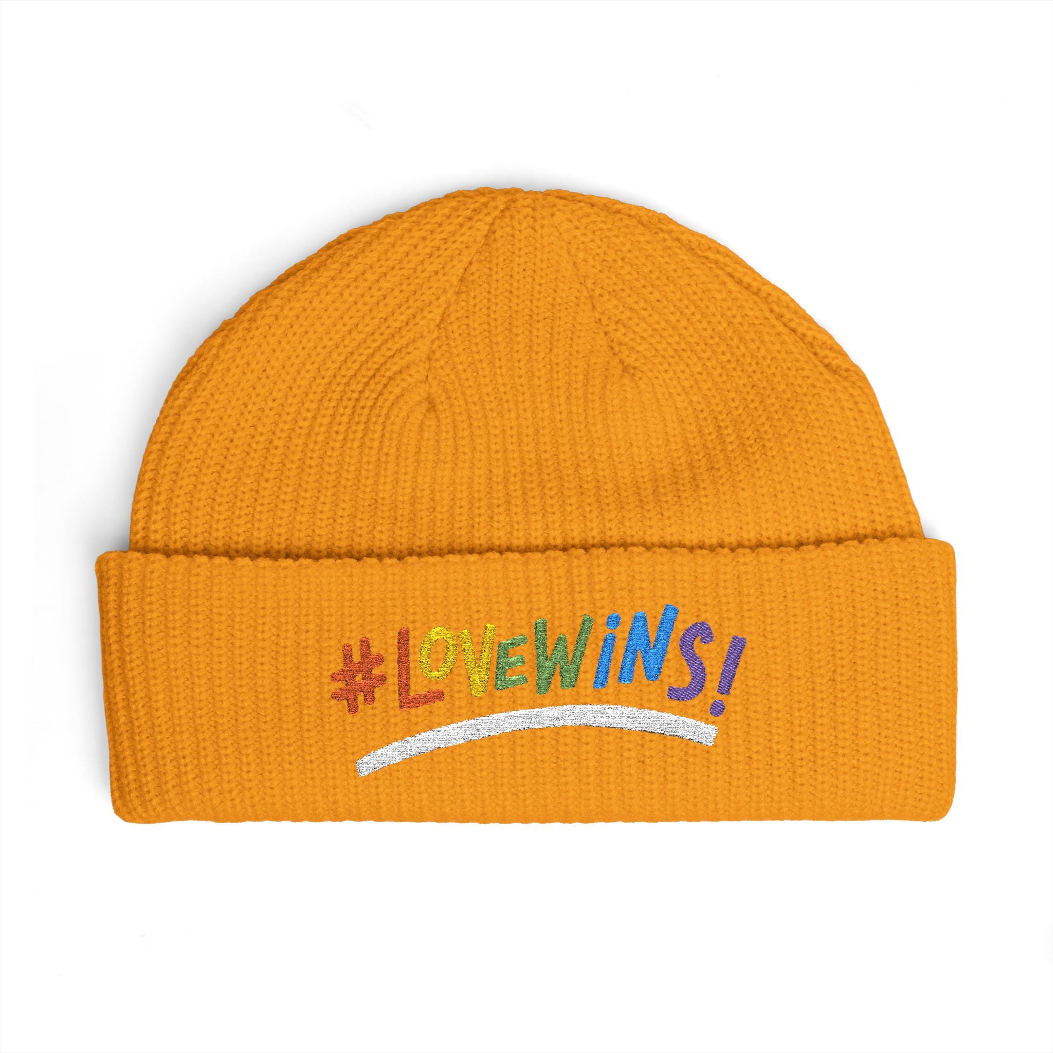 Pride Heart Cuff Beanie — #LOVEWINS Embroidered Knit Hat