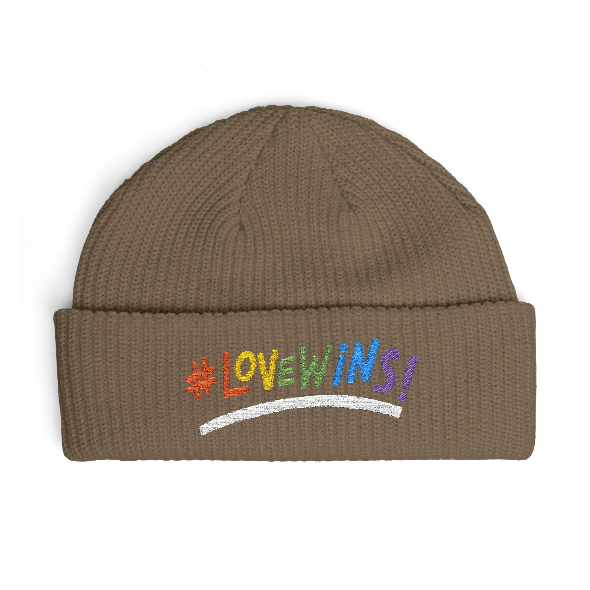 Pride Heart Cuff Beanie — #LOVEWINS Embroidered Knit Hat