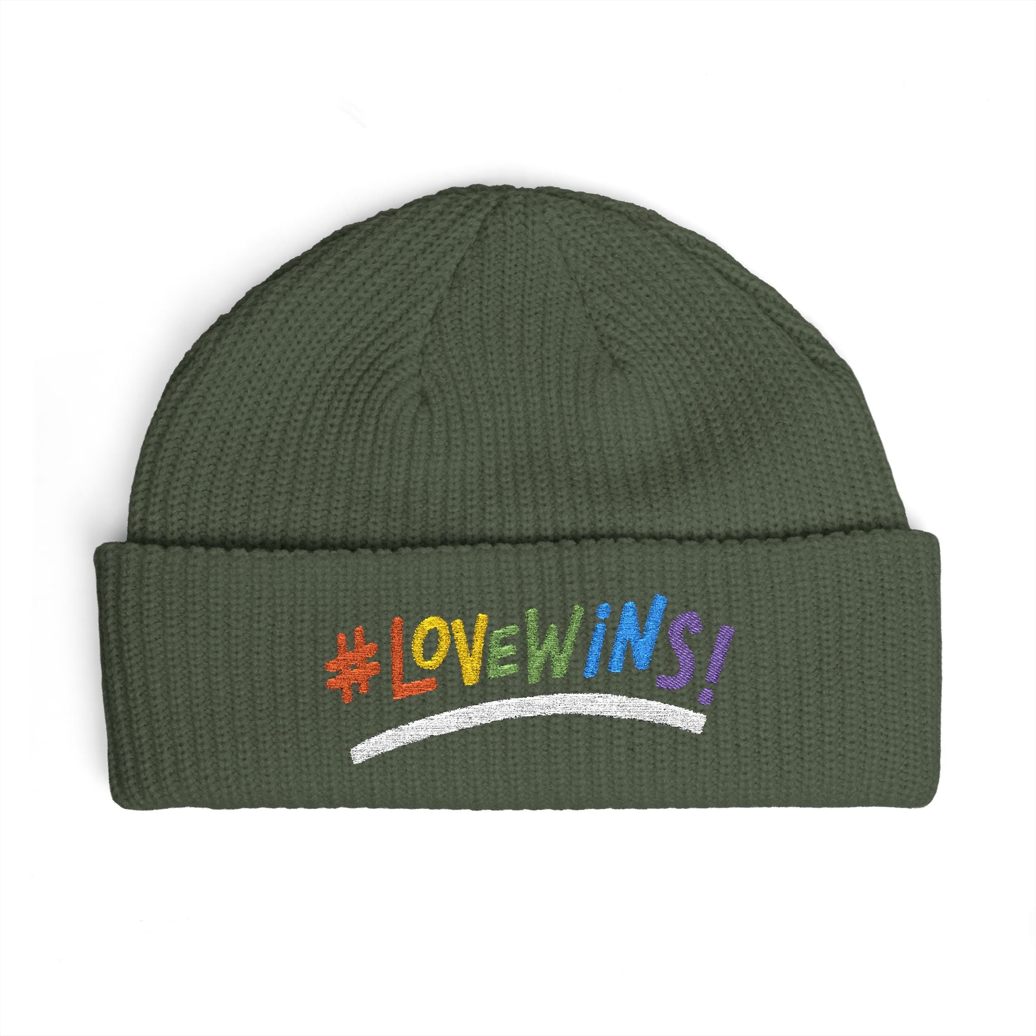 Pride Heart Cuff Beanie — #LOVEWINS Embroidered Knit Hat