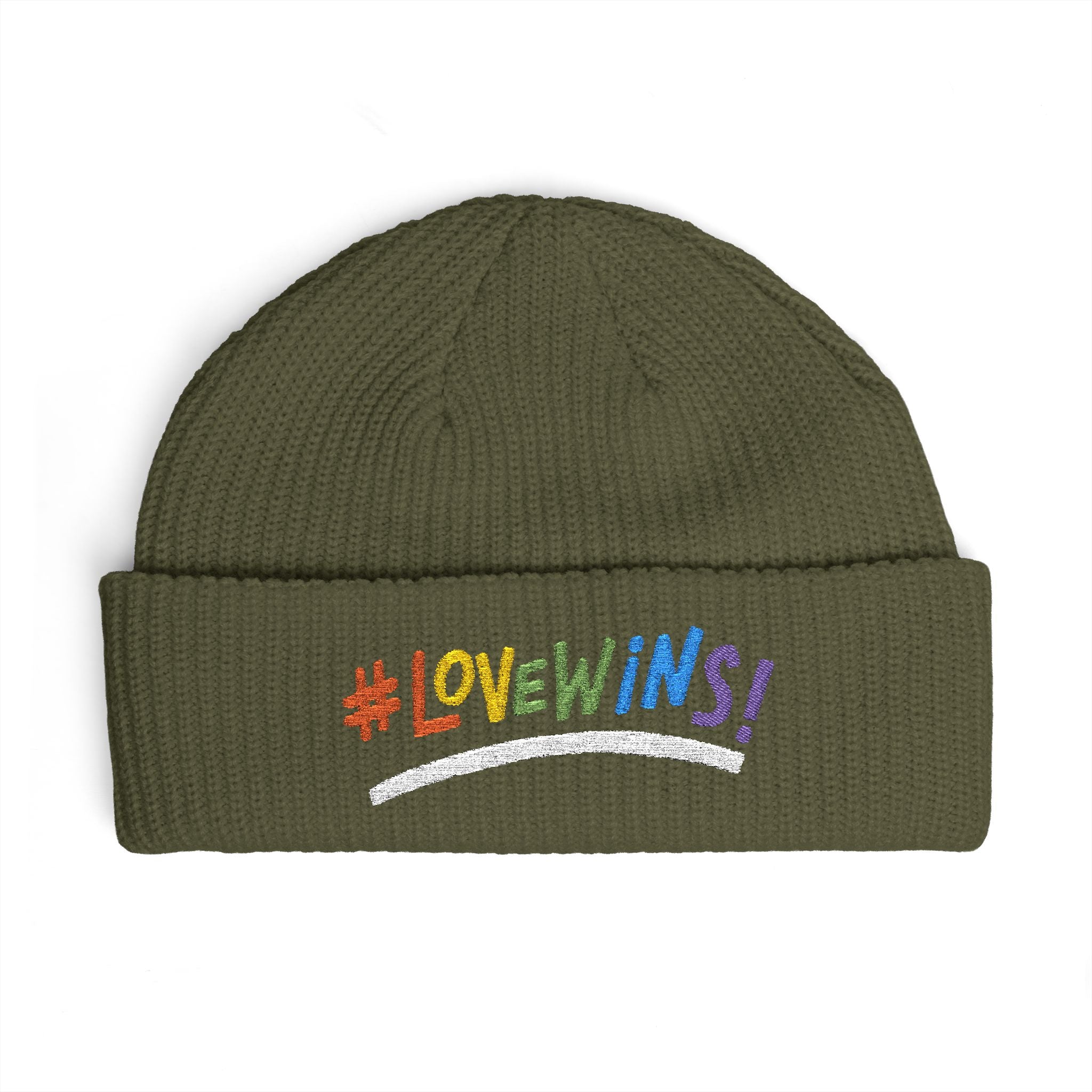 Pride Heart Cuff Beanie — #LOVEWINS Embroidered Knit Hat