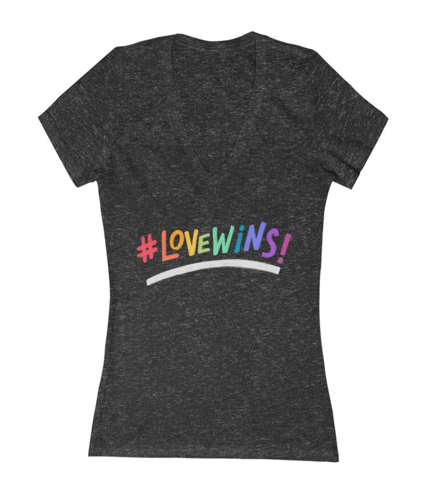 Pride Heart V-Neck Tee — #LoveWins Rainbow  T-Shirt Feminine Fit
