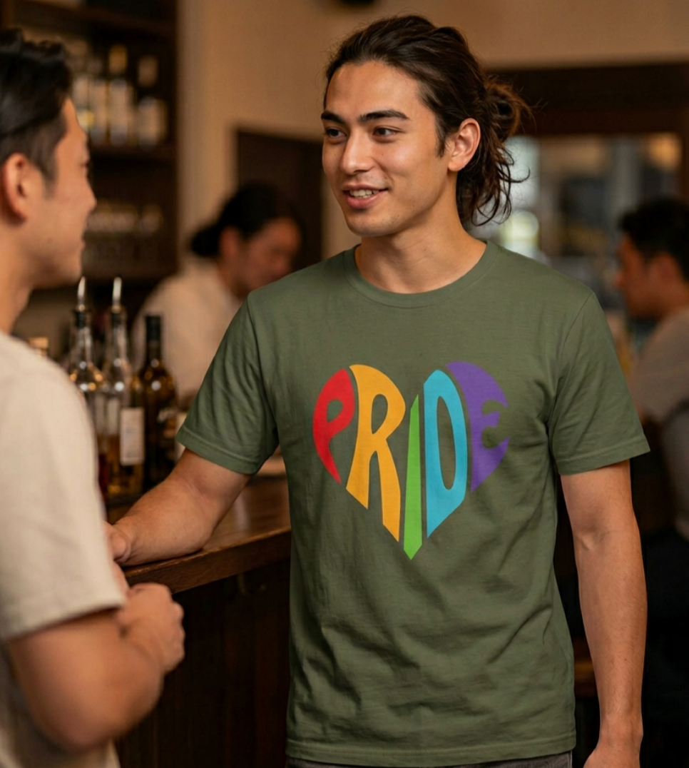 Pride Heart T-Shirt — Rainbow "PRIDE" Graphic Tee unisex fit